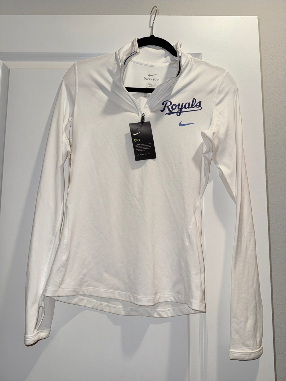 Nike White 'Royals' Dri-FIT Quarter-Zip Long Sleeve Top with Blue Accent